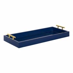 Kate and Laurel Lipton Navy Blue Decorative Rectangular Tray with Polished Metal Handles thumbnail 4