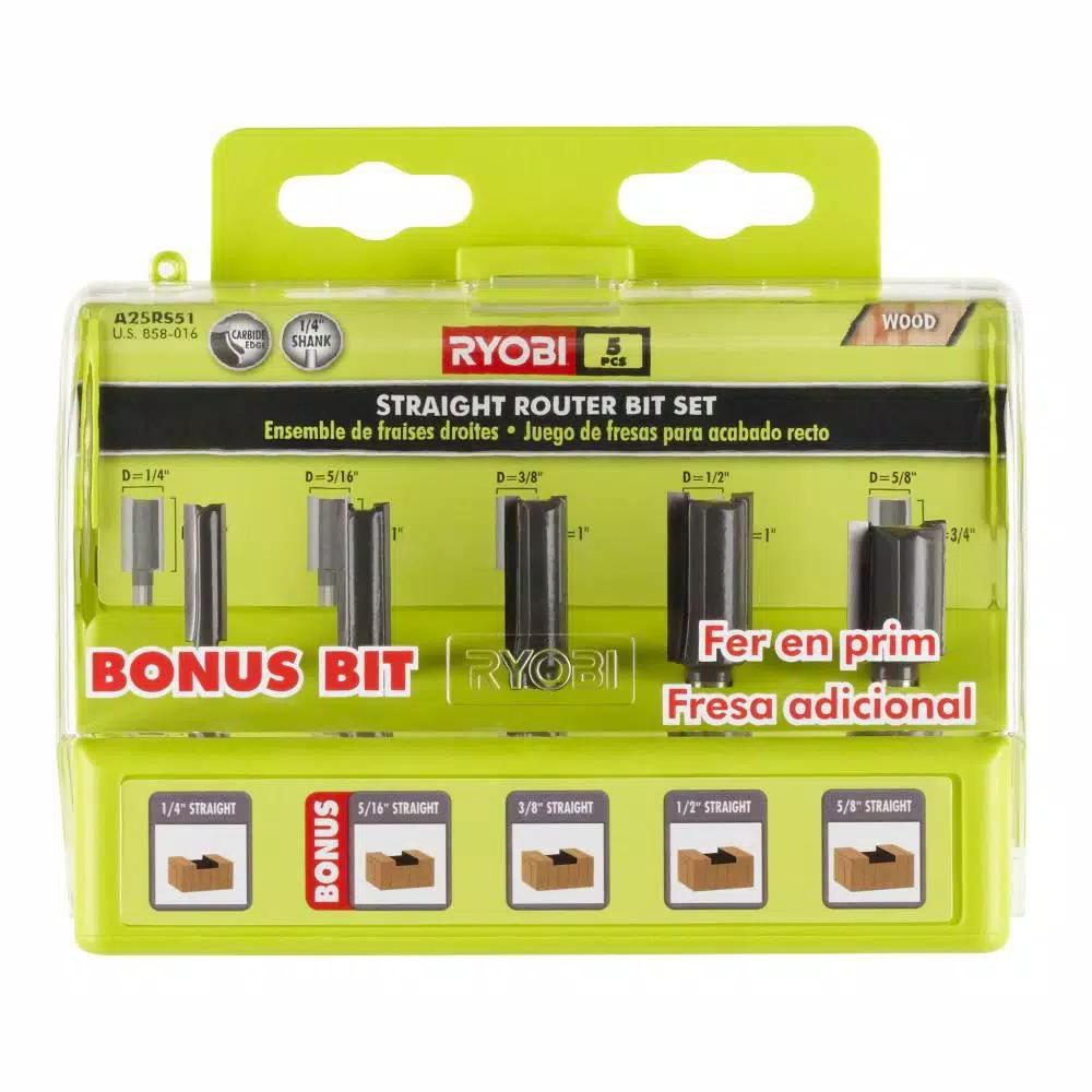 RYOBI 18V ONE+ Cordless Fixed Base Trim Router with 5-Piece Straight Bit Set (Tool Only)
