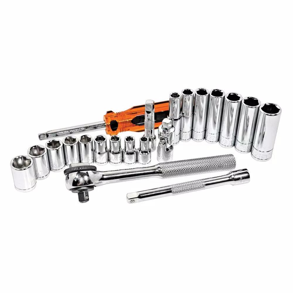 K Tool International 21-Piece 1/4 in. Drive SAE 6-Point Socket Set with Ratchet and Extensions