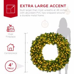Best Choice Products 48 in. Pre-Lit LED Spruce Artificial Christmas Wreath with 200 Warm White Lights thumbnail 3