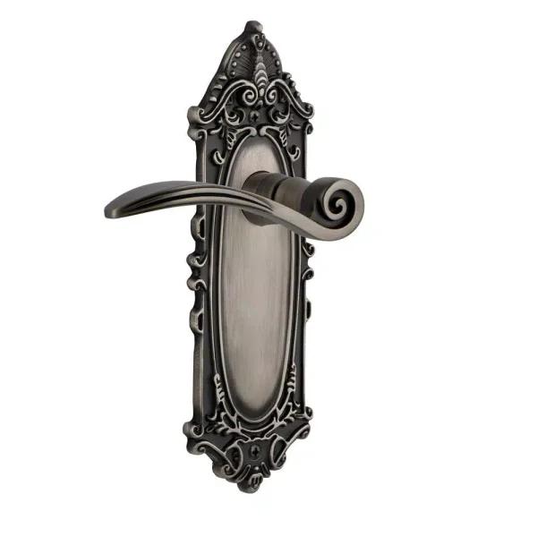 Nostalgic Warehouse Victorian Plate Swan Double Dummy Door Lever - Antique Pewter