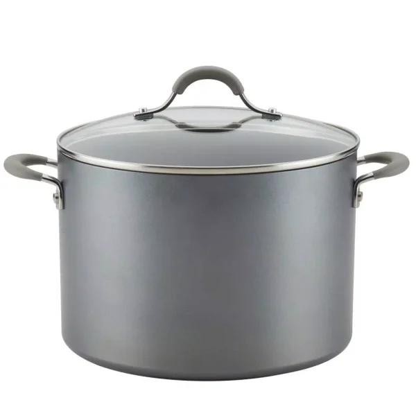 Circulon Elementum 10-Quart Hard-Anodized Aluminum Nonstick Stock Pot with Glass Lid, Oyster Gray