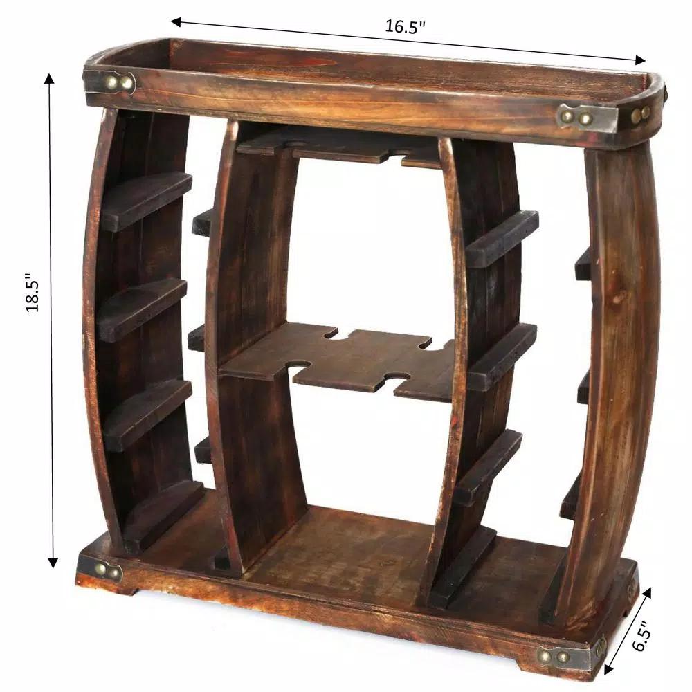 Vintiquewise Rustic Wooden 8-Bottle Wine Rack with Integrated Glass Holder