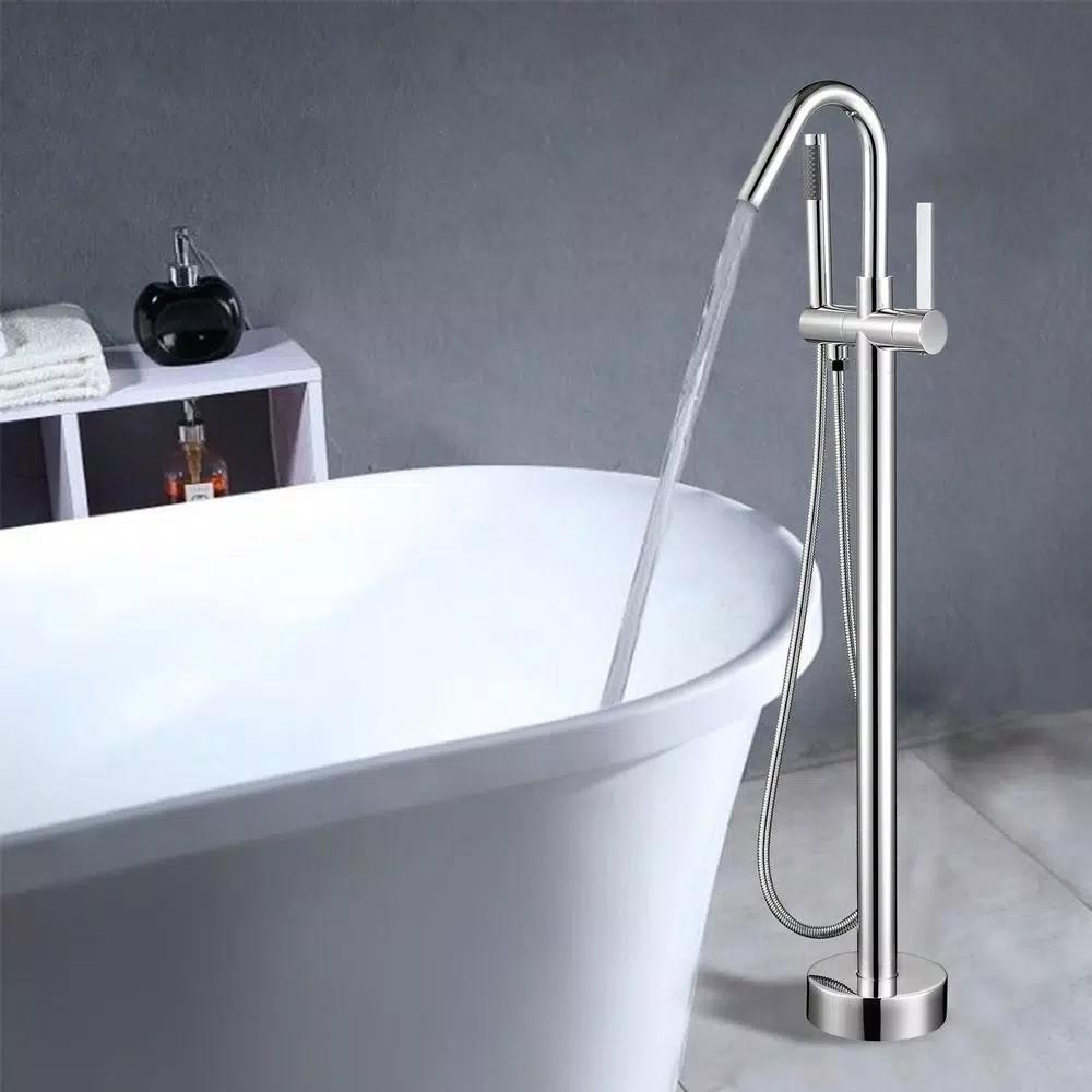 Vanity Art 40 in. Freestanding Single Handle Claw Foot Tub Faucet with Hand Shower, Polished Chrome