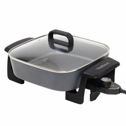 West Bend 12 in. Gray Square Electric Skillet with Grease Channel and Tilt Leg thumbnail 1