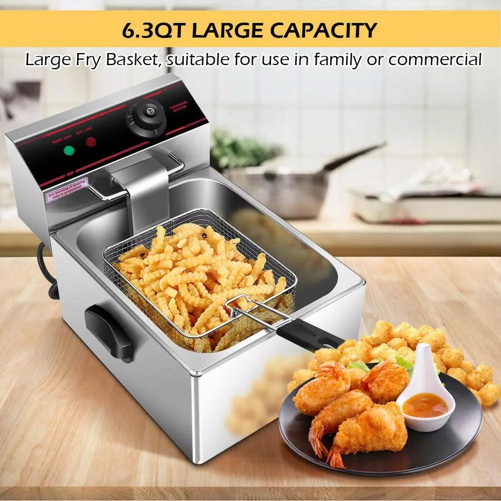 Costway 6.3 Qt. Stainless Steel Commercial Electric Deep Fryer, 2500W Silver