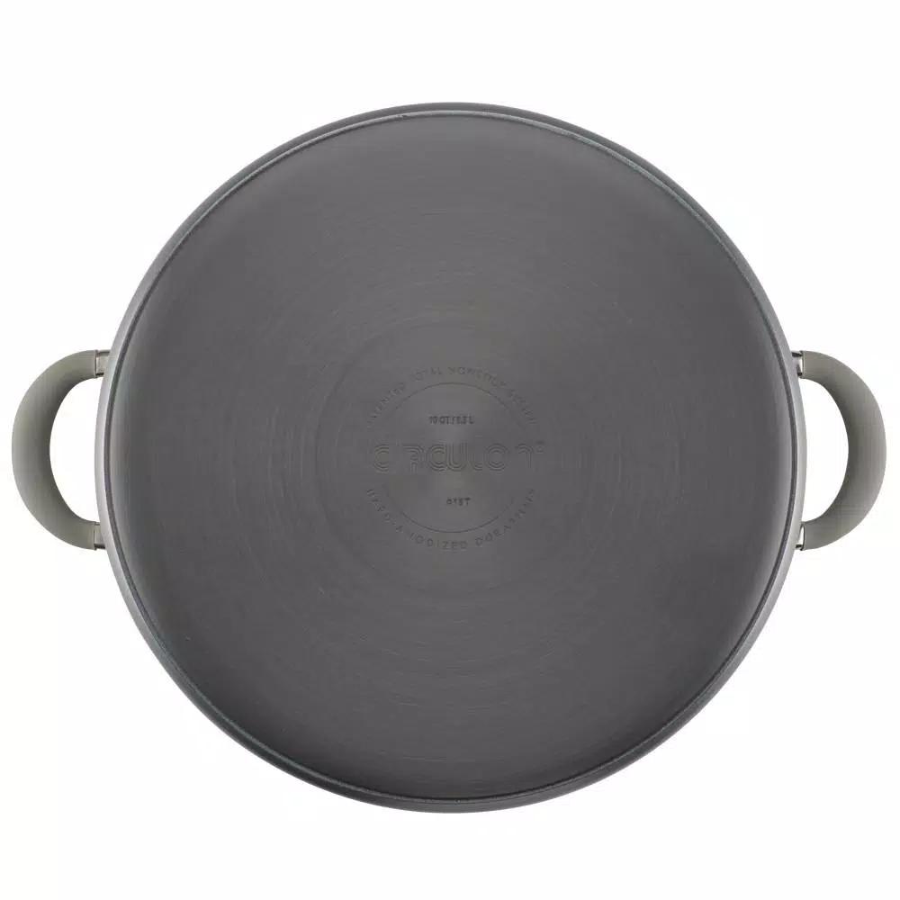 Circulon Elementum 10-Quart Hard-Anodized Aluminum Nonstick Stock Pot with Glass Lid, Oyster Gray