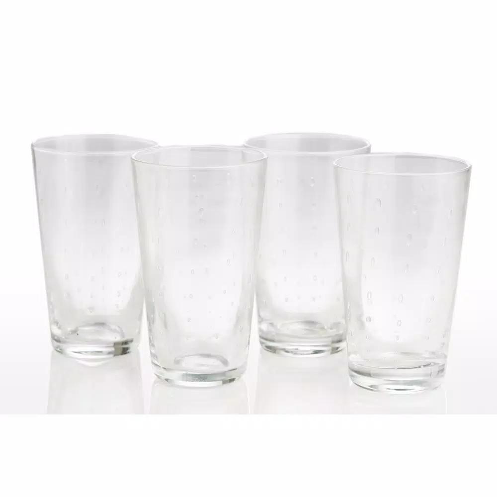 Abigails Rain Drop 12 oz. Clear Highball Glass Set of 4 - Handmade Mouth-Blown Bubble Glassware