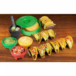 TACO TUESDAY 9-Piece Stainless Steel and Plastic Taco Kit with Tortilla Warmer, Salsa Bowls, Taco Holders, and Mortar and Pestle thumbnail 1