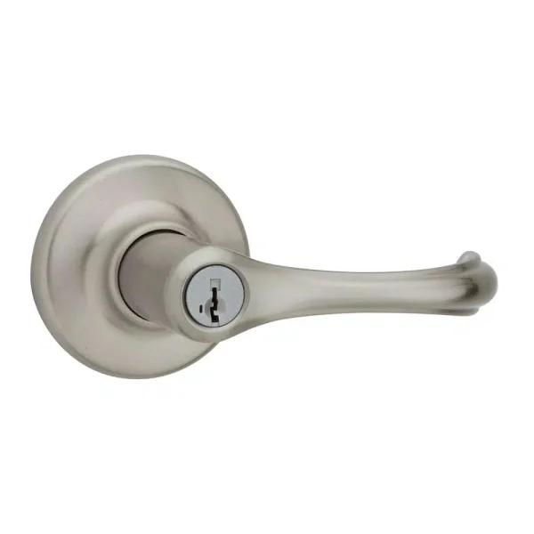 Kwikset Dorian Satin Nickel Exterior Entry Door Lever with SmartKey Security