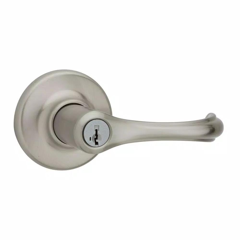 Kwikset Dorian Satin Nickel Exterior Entry Door Lever with SmartKey Security