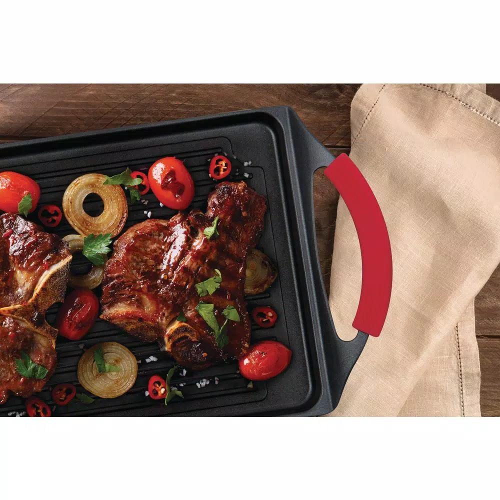 MasterPan 17 in. Cast Aluminum Nonstick Grill Pan, Black