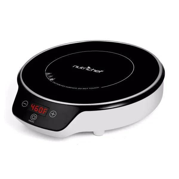 NutriChef 11.1 in. Single Burner Induction Cooktop, 1500W White Hot Plate with Digital Display