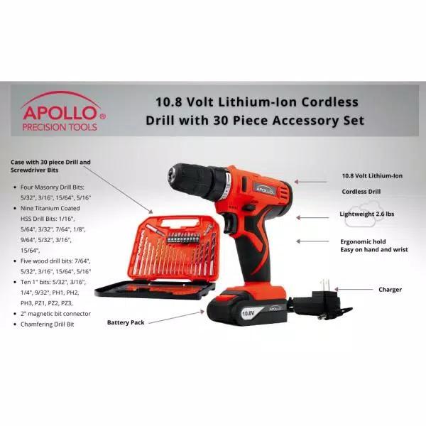 Apollo 10.8V Cordless 3/8 in. Drill/Driver with 30-Piece Accessory Set