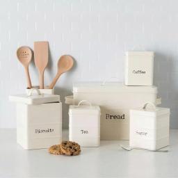 Home Basics Vintage Style Tin Bread Box - Ivory Metal Bread Canister with Airtight Lid thumbnail 3