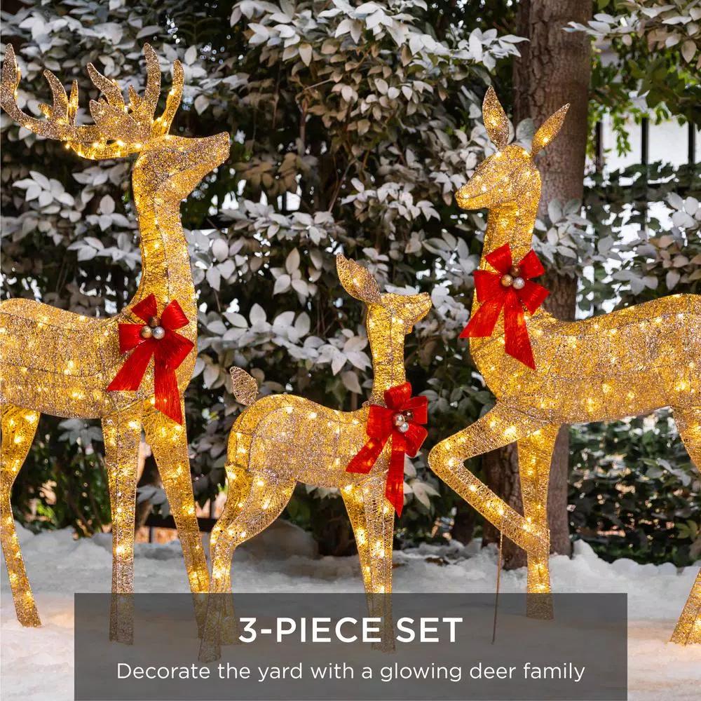 Best Choice Products 60 in. LED Metal Reindeer Family Christmas Yard Decoration, 3-Piece Set with Warm White Lights