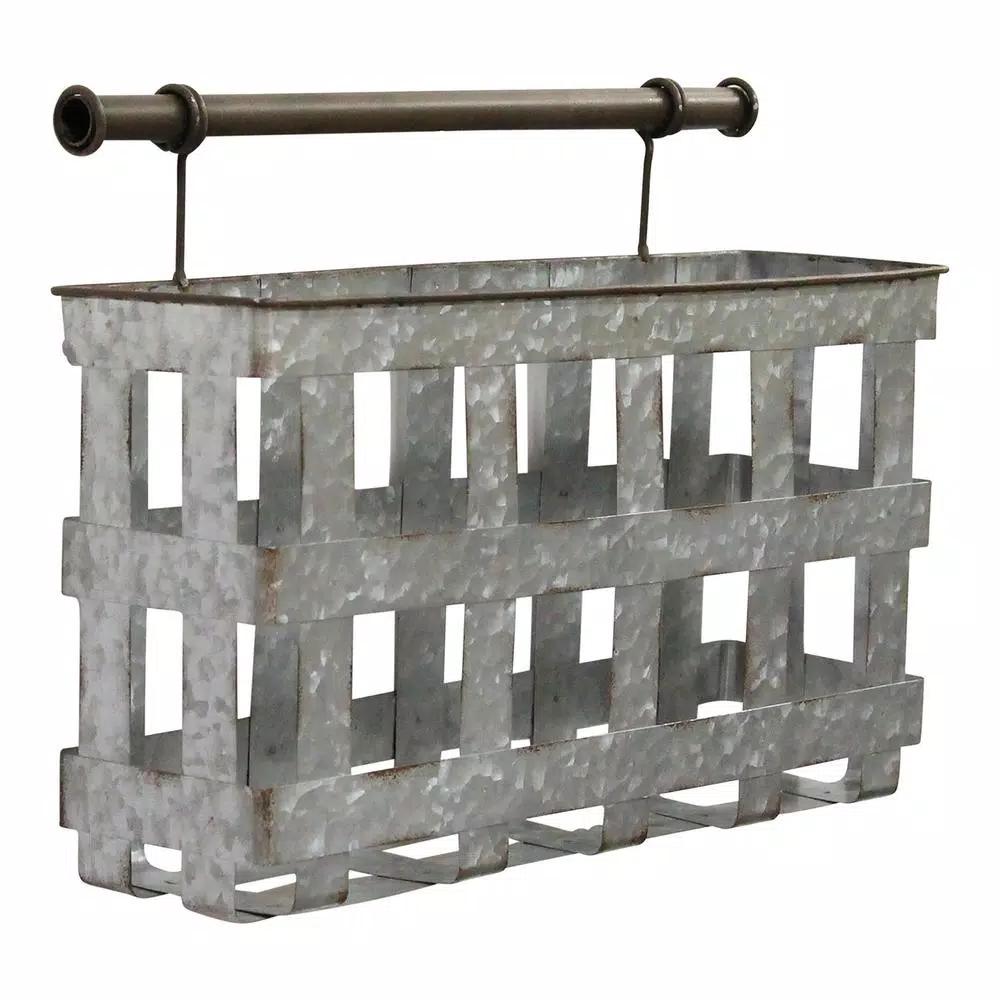 Stratton Home Decor Stratton Home Galvanized Metal Wall Basket - Rustic Farmhouse Decorative Storage