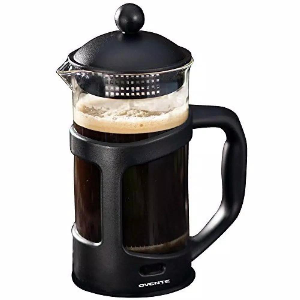 Ovente 4-Cup Black French Press Coffee and Tea Maker with Borosilicate Glass Carafe and Measuring Scoop