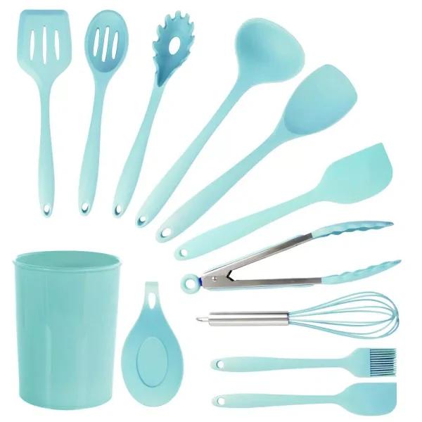 MegaChef 12-Piece Light Teal Silicone Kitchen Utensil Set