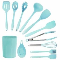 MegaChef 12-Piece Light Teal Silicone Kitchen Utensil Set thumbnail 1