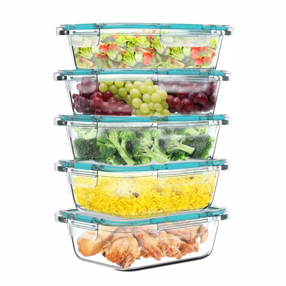 Classic Cuisine 10-Piece Borosilicate Glass Food Storage Container Set with Leak-Resistant Snap Lids
