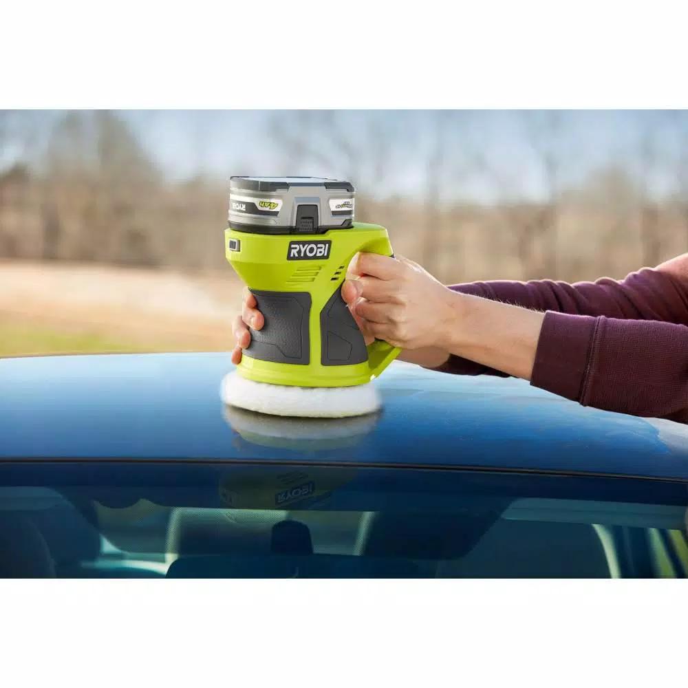 RYOBI 18V ONE+ 6 in. Cordless Buffer Tool Only with 2-Piece Microfiber and Synthetic Fleece Bonnet Set