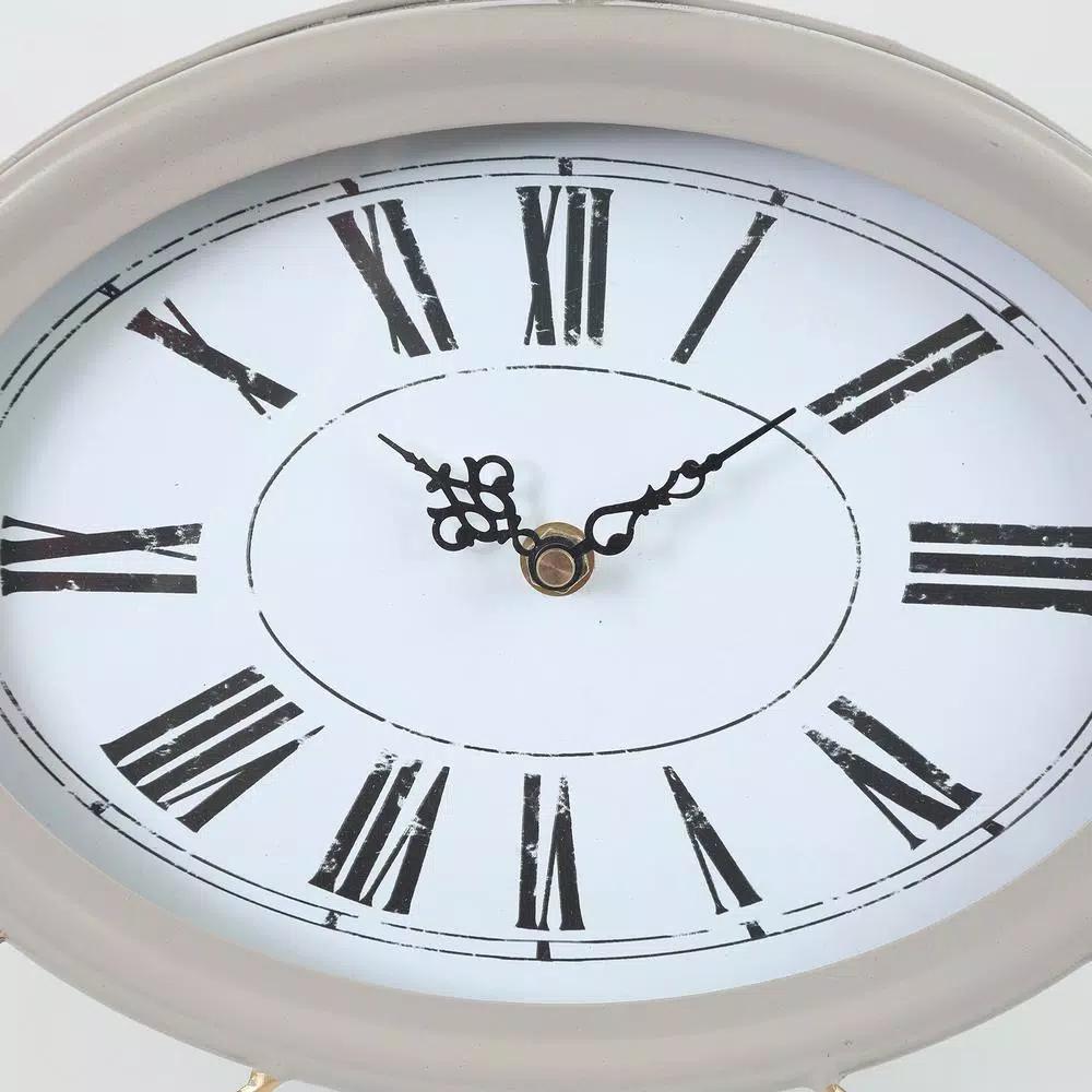 Winsome House Gray Oval Decorative Table Clock - Shabby Chic Analog Desk Clock with Roman Numerals