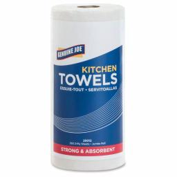 Genuine Joe White Perforated Roll Towels, 2-Ply, 250 Sheets per Roll, 12 Rolls per Carton thumbnail 1