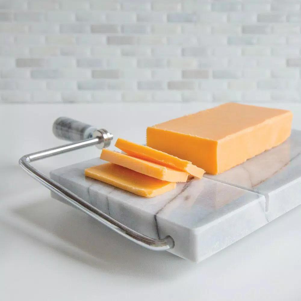Fox Run White Marble Cheese Slicer Board with Stainless Steel Wire and 2 Replacement Wires