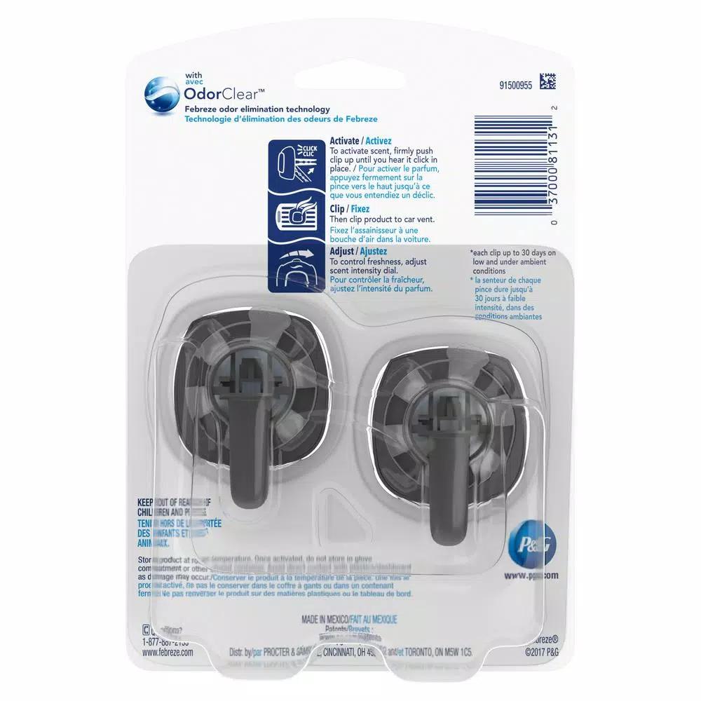 Febreze Car Vent Clip Air Freshener, Linen and Sky Scent (2-Pack)