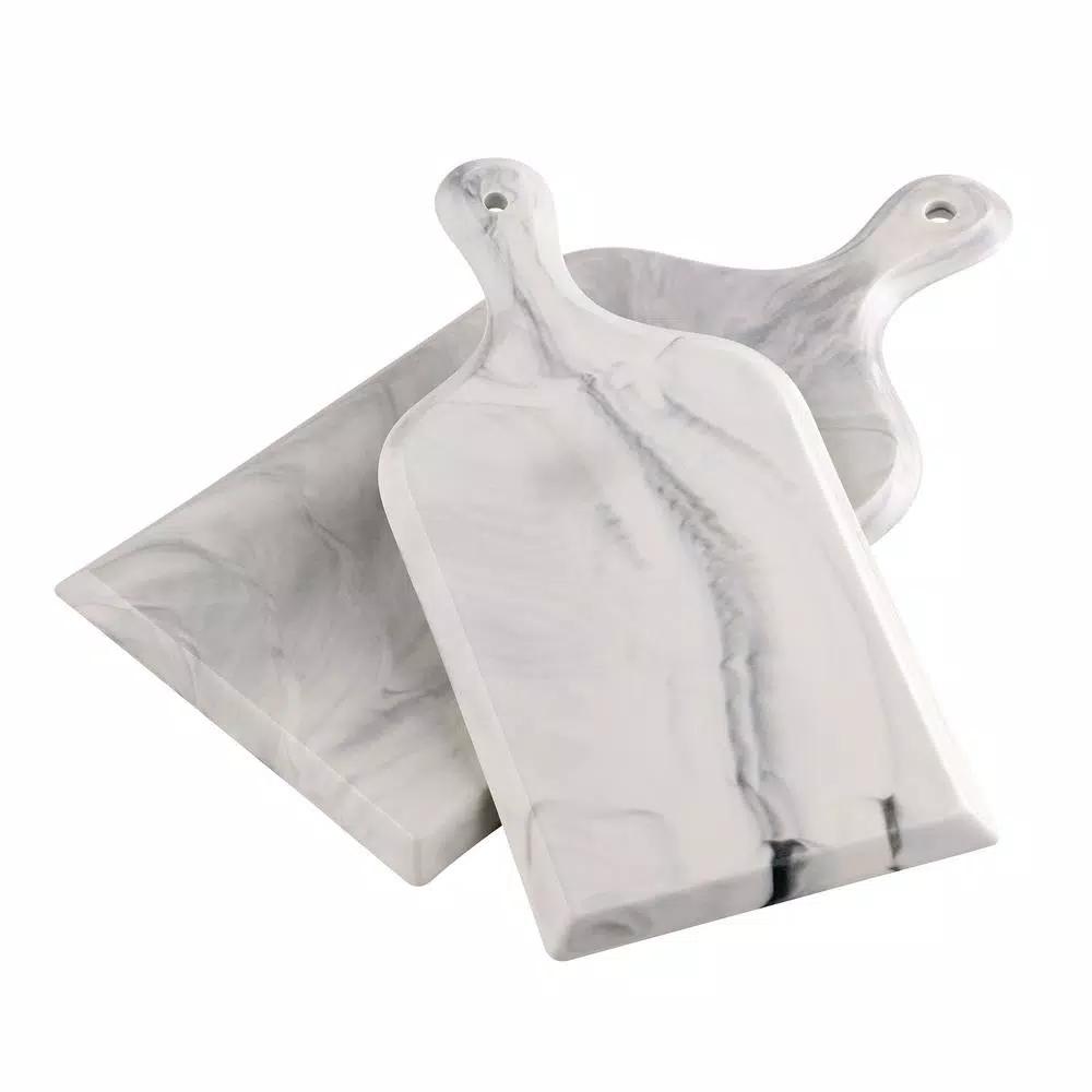 Over and Back Marble Grey Porcelain Serving Board Set, 2-Piece Rectangular Appetizer Trays