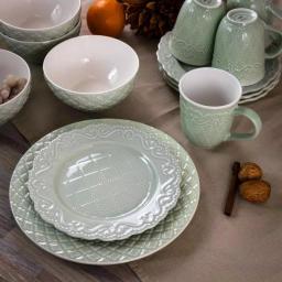 Gibson Home Quilted Eyelet 16-Piece Fine Ceramic Dinnerware Set, Light Grey, Service for 4 thumbnail 5