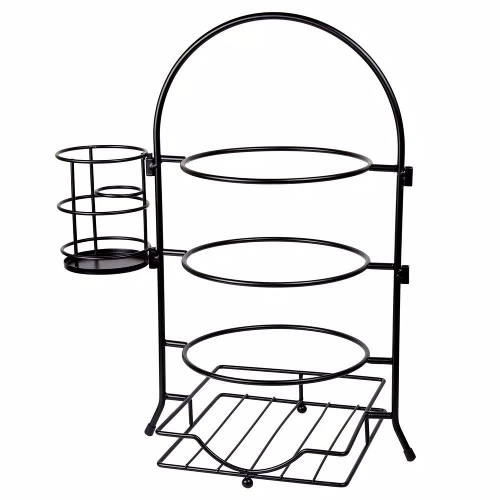 Creative Home 3-Tier Black Iron Buffet Caddy Serving Rack with Napkin and Flatware Holders