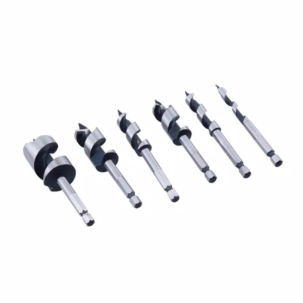 Professional Woodworker 6-Piece Heat Treated Carbon Steel Stubby Auger Bit Set for Hard and Soft Wood