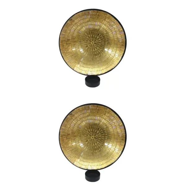 Unbranded Gold Metal Wall Sconce Set of 2 with Mosaic Art Glass
