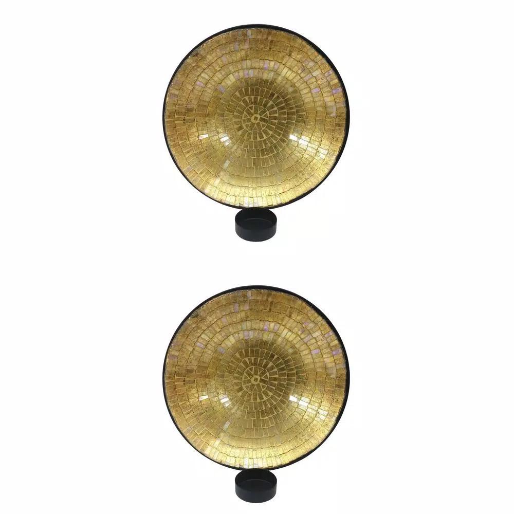 Unbranded Gold Metal Wall Sconce Set of 2 with Mosaic Art Glass