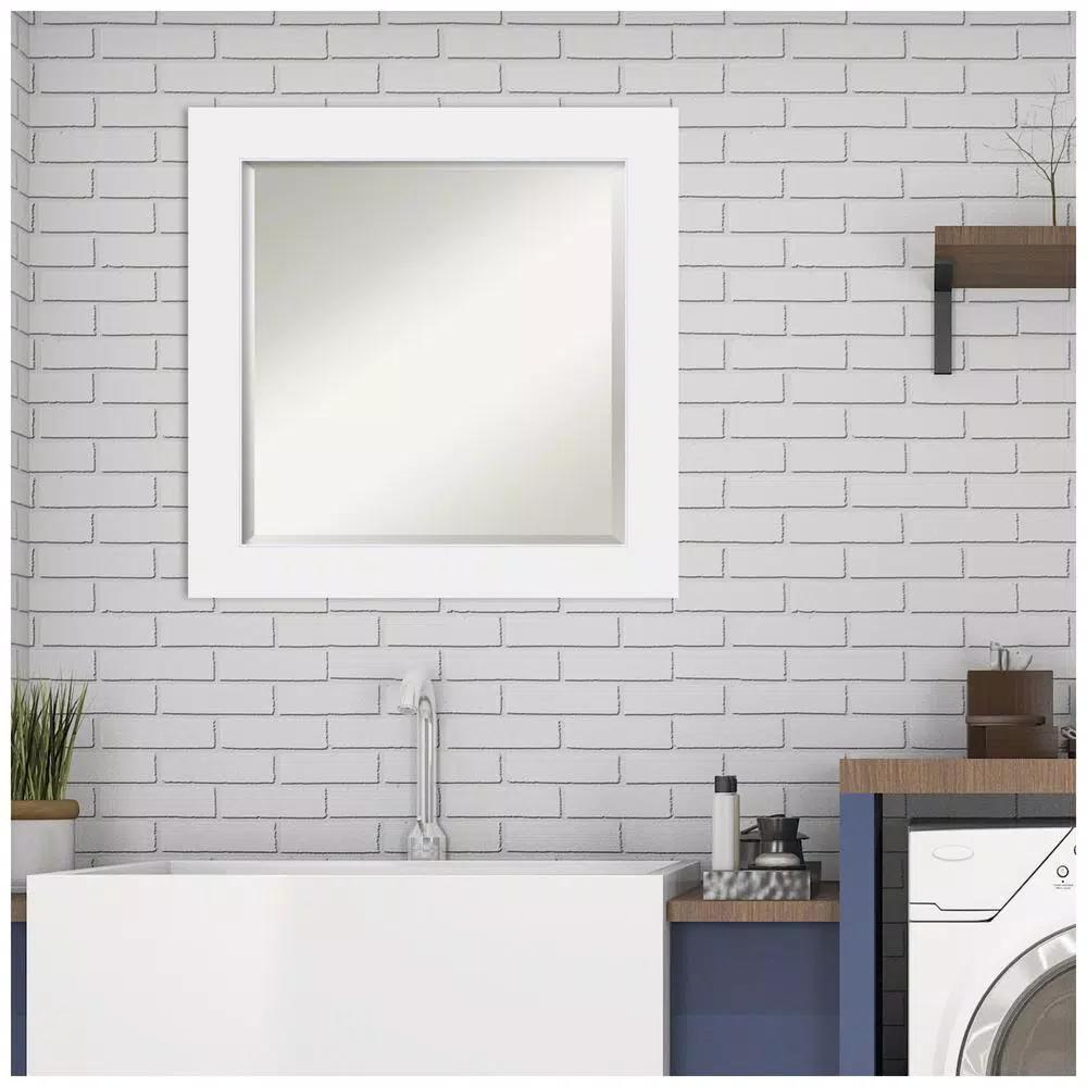 Amanti Art Corvino 25 in. Square White Matte Wood Framed Beveled Edge Bathroom Vanity Mirror
