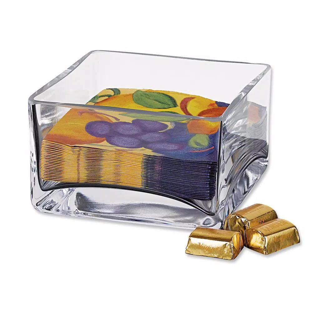 Badash Crystal Sahara 5.5 in. Square Crystal Cocktail Napkin Holder and Candy Bowl