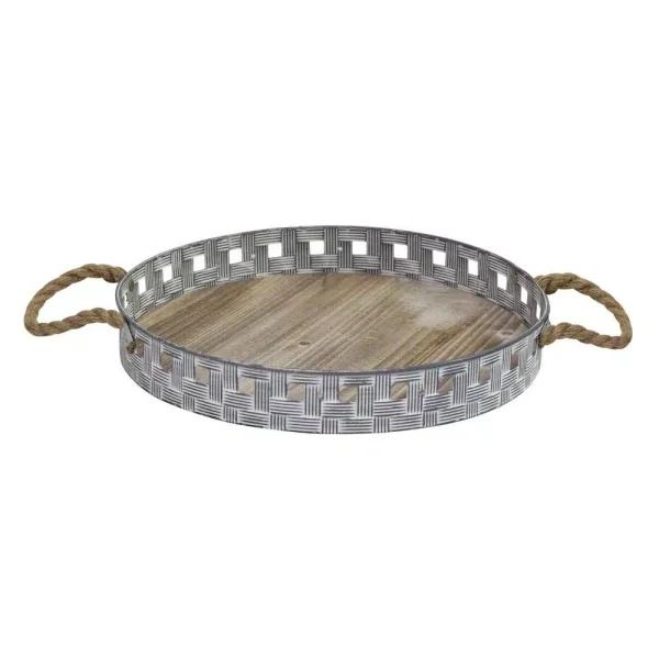 Stratton Home Decor Woven Metal and Wood Decorative Tray, Gray
