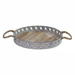 Stratton Home Decor Woven Metal and Wood Decorative Tray, Gray thumbnail 1