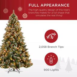 Best Choice Products 9 ft. Pre-Lit Flocked Artificial Christmas Tree with 900 Warm White Lights & Pre-Decorated Berries and Pinecones thumbnail 5