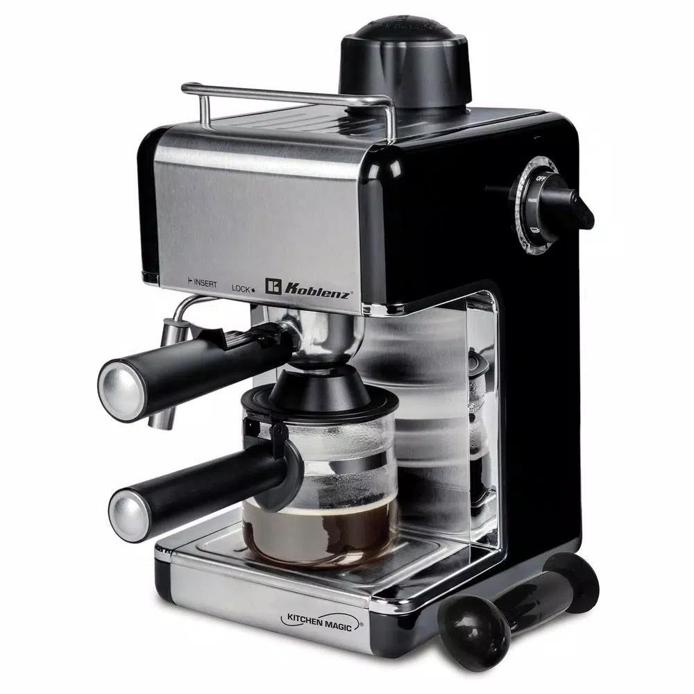 Koblenz Kitchen Magic Collection 4-Cup Espresso and Cappuccino Maker, Black/Silver
