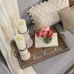 Stratton Home Decor "Love Lives Here" Distressed Wood Decorative Tray thumbnail 2