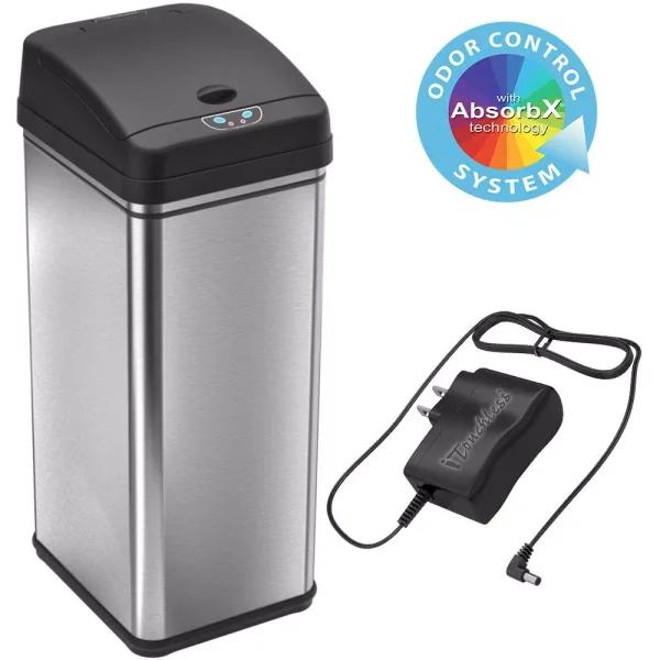 iTouchless 13 Gal. Stainless Steel Motion Sensing Touchless Trash Can with AbsorbX Odor Control