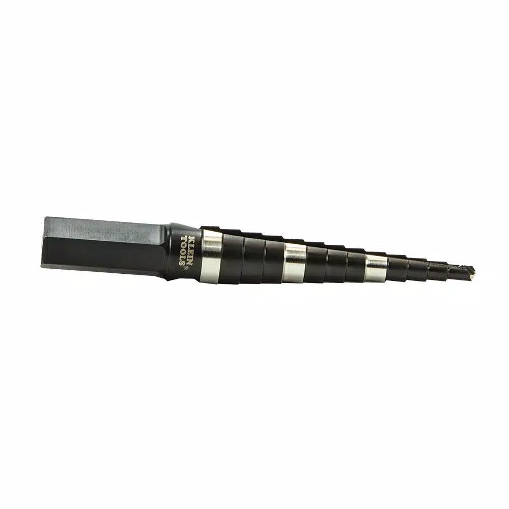 Klein Tools 1/8 in. to 1/2 in. High Speed Steel Double-Fluted Step Drill Bit with 3/8 in. Hex Shank