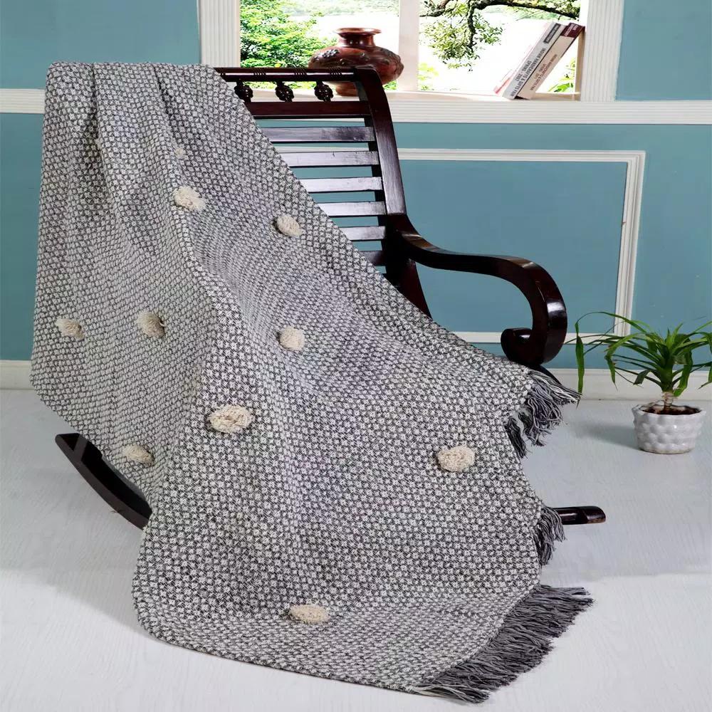 LR Resources Grayscale Buds Black Melange Cotton Decorative Throw Blanket with Tassels