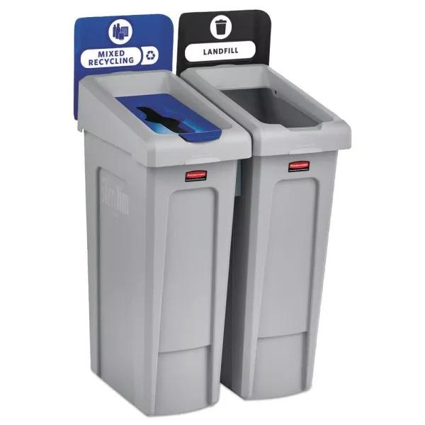 Rubbermaid Commercial Products 46 Gal. 2-Stream Slim Jim Indoor Recycling Station Kit - Landfill & Mixed Recycling
