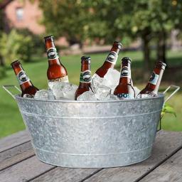 Benjara 1.1 Gal. Oval Galvanized Steel Embossed Tub with Side Handles, Silver thumbnail 2
