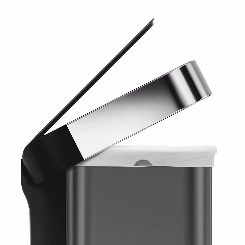 simplehuman 58L Black Stainless Steel Dual Compartment Rectangular Step-On Recycling Trash Can