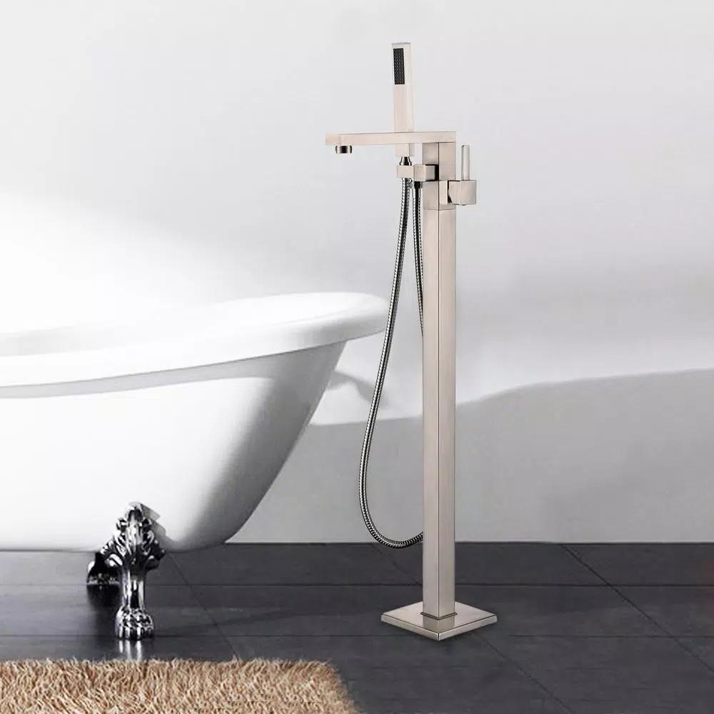 Vanity Art 34 in. Freestanding Single Handle Claw Foot Tub Faucet with Hand Shower, Brushed Nickel